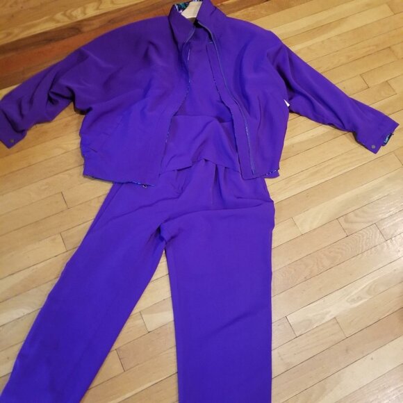 Vintage 90s Reversible Track Jacket Pant Suit Womens M Purple Geometric 3 Piece - Picture 3 of 12